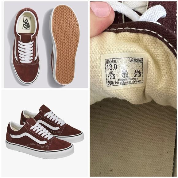 Vans Old Skool Men's 13 Burgundy White Suede Canvas Skate Sneakers Classic Low - Picture 4 of 7